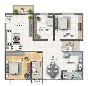 1 Bedroom Apartment Floor Plan at Sobha Hartland 2
